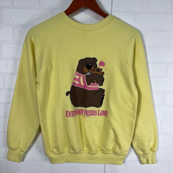 Vintage Womens Bear Sweatshirt Size Small Yellow - Picture 1 of 13